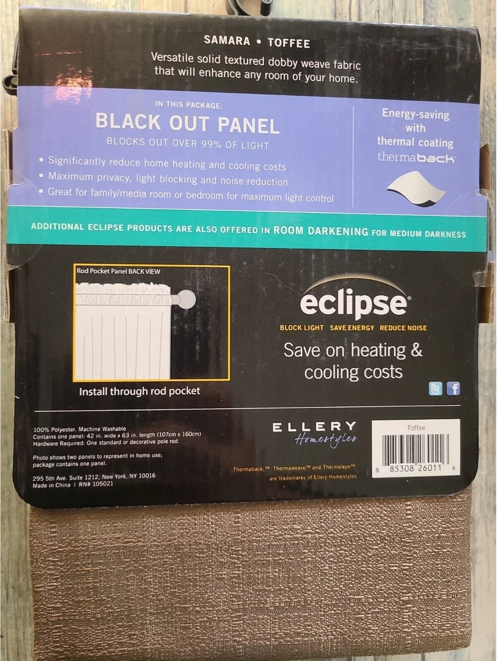 63 Inch Eclipse Blackout Panel Block Light Save Energy Reduce Noise Samara Toffe